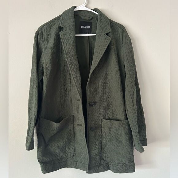 Madewell Green Diamond Jacquard Shaw Blazer Jacket Size XXS Preppy Chic Winter - Picture 3 of 11